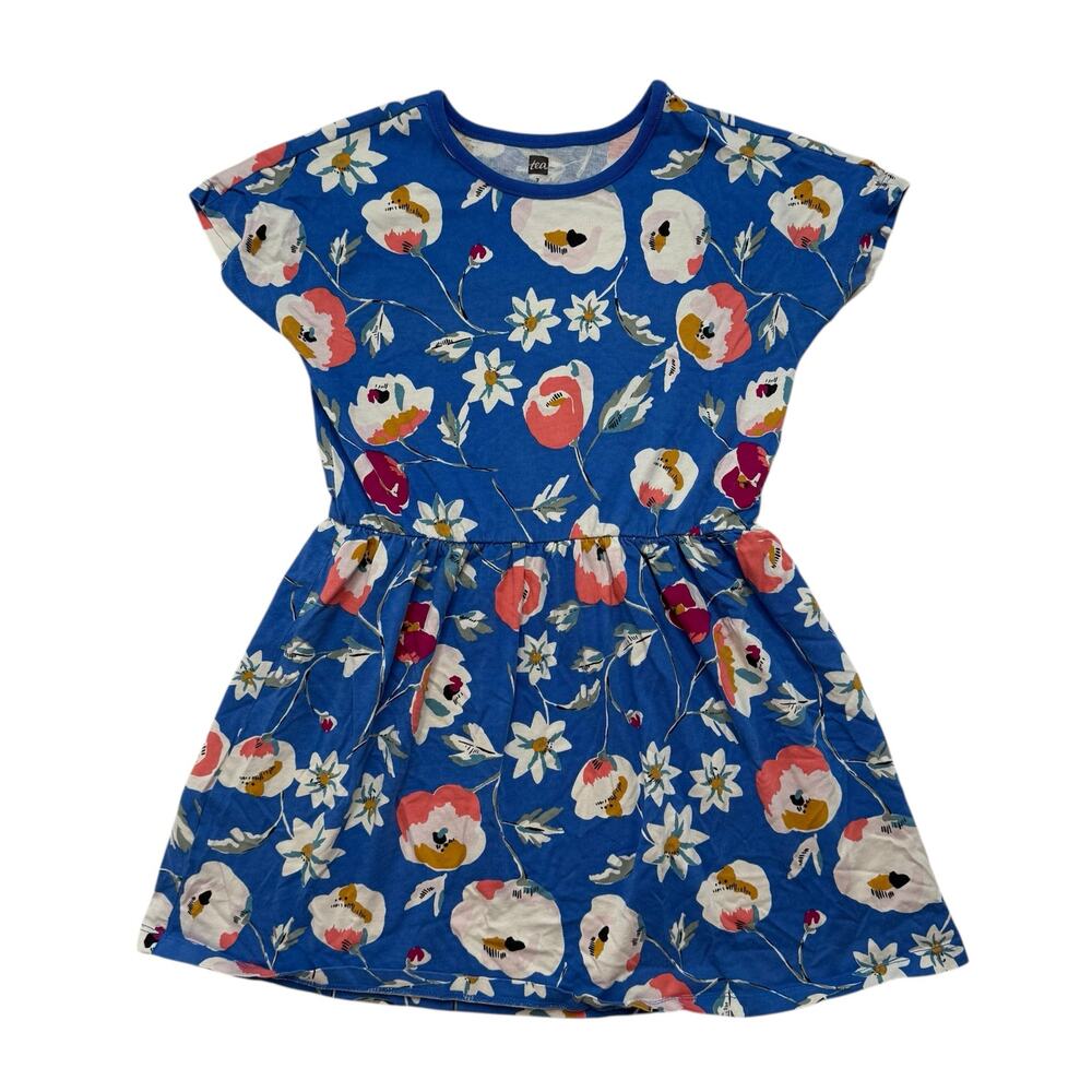 TEA COLLECTION Blue Floral Short Sleeve Play Dress Size 7 Girls Cotton #23S12309